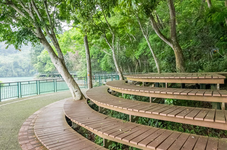 landscape of bench on the famous Sun Moon Lake at Nantou, Taiwan
