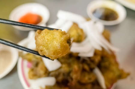traditional Taiwanese snacks of delicious fry oyster at Taiwanの写真素材