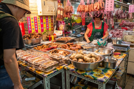 Taipei, Taiwan - May 11th, 2019:restaurant in the traditional marketplace in Yongle Fabric Market, Taipei, Taiwan, Asiaのeditorial素材