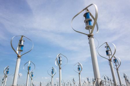 wind turbine in blue sky, concept of clean powerの写真素材