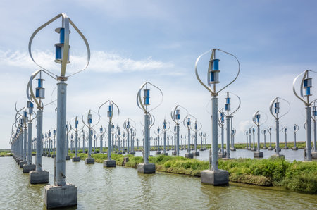 wind turbine in blue sky, concept of clean powerの写真素材