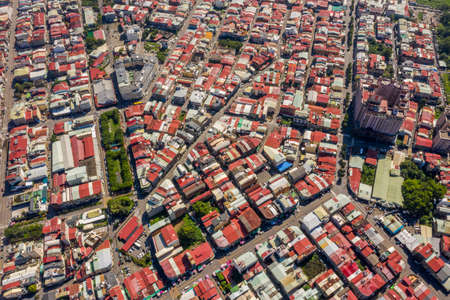 Nantou, Taiwan - September 6th, 2019: aerial view of Puli town with buildings in the daytime, Nantou, Taiwanのeditorial素材