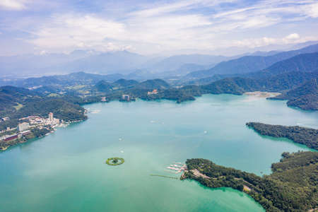 aerial view of famous Sun Moon Lake landscape at Nantou, Taiwanの写真素材