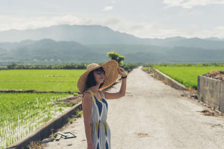 portrait of Asian woman traveling at countrysideの写真素材