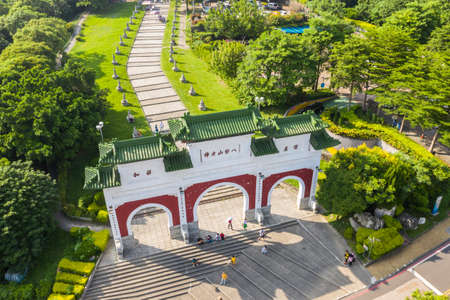 Changhua, Taiwan - September 14th, 2019: aerial view of stone archway of Bagua Mountain, Changhua city, Taiwan, Asiaのeditorial素材