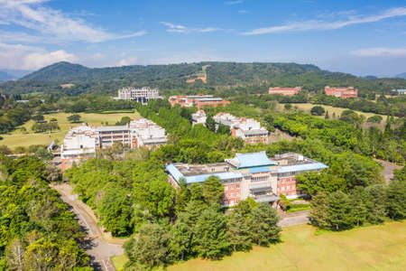 Puli, Taiwan - October 6th, 2019: aerial view of National Chi Nan University, Nantou county, Taiwan, Asiaのeditorial素材