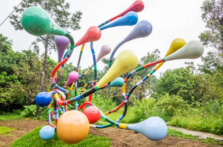 Taoyuan, Taiwan - September 13th, 2019: Taoyuan Land Art Festival in the raining day with tourists, Taoyuan City, Taiwanのeditorial素材