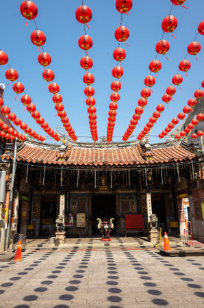 Lukang, Taiwan - October 18th, 2019: red lanterns hang over on Cheng huang Temple at Changhua, Taiwanのeditorial素材