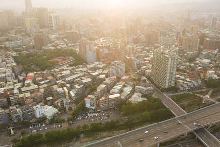 Banqiao, Taiwan - October 20th, 2019: aerial view of morning cityscape with in Banqiao, New Taipei city, Taiwanのeditorial素材