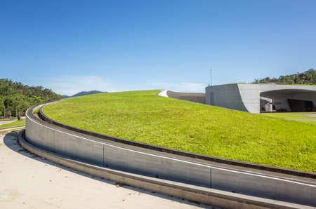 Nantou, Taiwan - August 28th, 2019: modern architecture of Xiangshan Visitor Center at Sun Moon lake, Taiwan, Asiaのeditorial素材