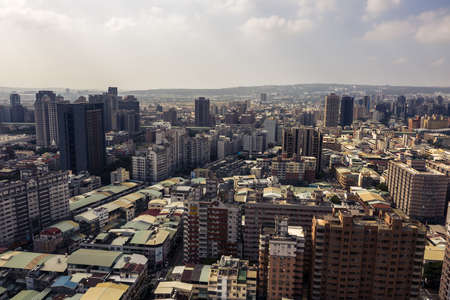 Taichung, Taiwan - November 21th, 2019: cityscape of Taichung city with skyscrapers and blue sky at Taichung City, Taiwan, Asiaのeditorial素材