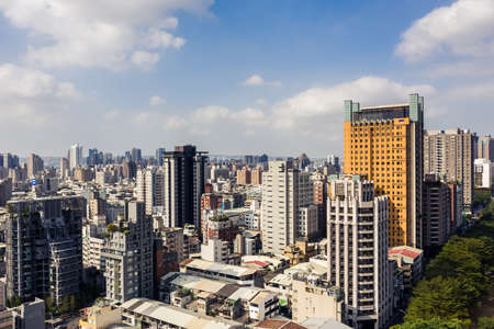 Taichung, Taiwan - November 21th, 2019: cityscape of Taichung city with skyscrapers and blue sky at Taichung City, Taiwan, Asiaのeditorial素材