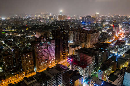 New Taipei, Taiwan - November 14th, 2019: night scene with skyscrapers and buildings at Zhonghe, New Taipei city, Taiwanのeditorial素材