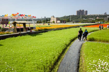 Daxi, Taiwan - November 15th, 2019: tourists walk at the garden in Daxi event of Taoyuan Flower Festival in Taoyuan, Taiwan, Asiaのeditorial素材