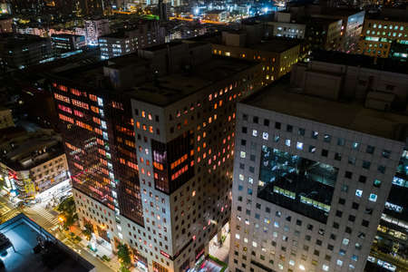 New Taipei, Taiwan - November 14th, 2019: night scene with skyscrapers and buildings at Zhonghe, New Taipei city, Taiwanのeditorial素材