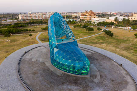 Chiayi, Taiwan - November 7th, 2019: aerial view of giant glass cinderella shoe church, high-heel wedding church, Chiayi County, Taiwan, Asiaのeditorial素材