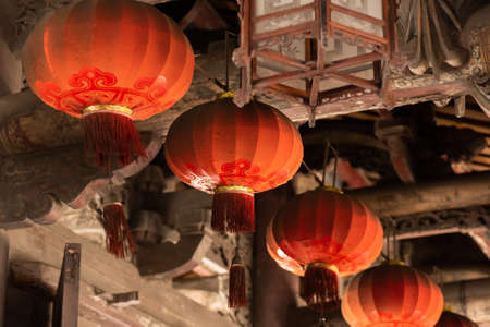 Lukang, Taiwan - August 7th, 2019: red lanterns at famous old ancient Lung-shan temple in Lukang town at Changhua county, Taiwanのeditorial素材