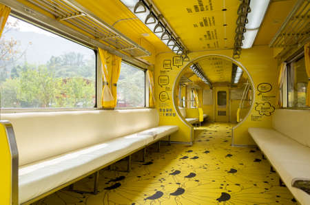 Nantou, Jiji, Taiwan - October 7th, 2019: interior of Taiwan first mobile museum, National Jiji Museum, with yellow bright colorのeditorial素材