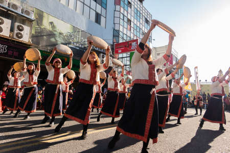 Puli, Taiwan - December 14th, 2019: people parade in Puli carnival at Nantou, Taiwanのeditorial素材