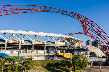 Taichung, Taiwan - November 28th, 2019: aerial view of Taichung Intercontinental Baseball Stadium at Taichung City, Taiwan, Asiaのeditorial素材