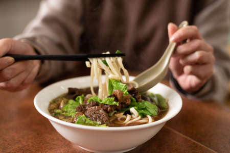 niu rou mian, Taiwan famous snack of beef noodlesの写真素材