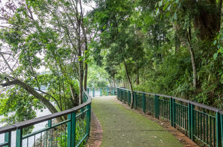 landscape of path on the famous Sun Moon Lake at Nantou, Taiwanの写真素材