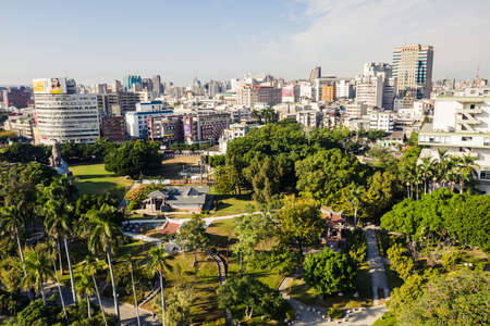 Taichung, Taiwan - November 21th, 2019: cityscape with trees in Taichung Park at Taichung City, Taiwan, Asiaのeditorial素材