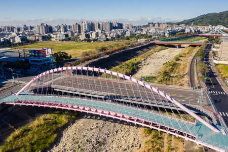 Taichung, Taiwan - November 28th, 2019: aerial view of modern bridge at Taichung City, Taiwan, Asiaのeditorial素材