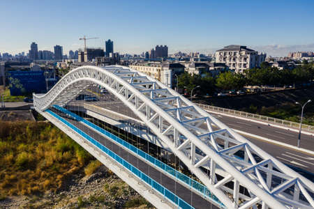 Taichung, Taiwan - November 28th, 2019: aerial view of modern bridge at Taichung City, Taiwan, Asiaのeditorial素材