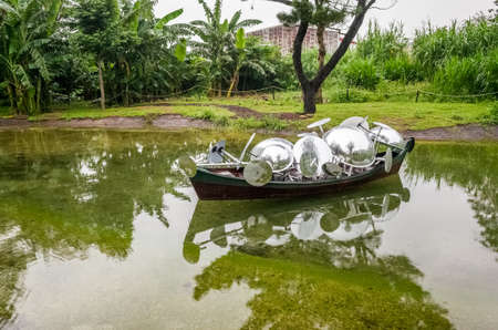 Taoyuan, Taiwan - September 13th, 2019: Taoyuan Land Art Festival in the raining day with tourists, Taoyuan City, Taiwanのeditorial素材