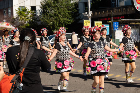Puli, Taiwan - December 14th, 2019: people parade in Puli carnival at Nantou, Taiwan