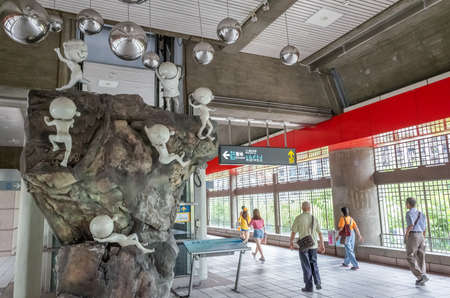 Taipei, Taiwan - August 18th, 2019: Taiwanese traditional architecture at Xinbeitou MRT station, Beitou, Taipei, Taiwan.のeditorial素材