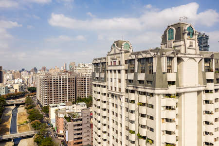 Taichung, Taiwan - November 21th, 2019: cityscape of Taichung city with skyscrapers and blue sky at Taichung City, Taiwan, Asiaのeditorial素材