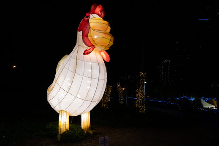 Taichung City, Taiwan - Feb 23rd, 2020: lantern festival with tourists and lanterns at Wen-Xin Forest Park in Taichung City, Taiwan, Asiaのeditorial素材