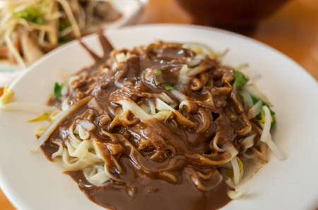 Taiwanese traditional food of sesame paste noodles in the restaurant at Taiwanの写真素材