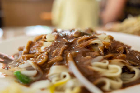 Taiwanese traditional food of sesame paste noodles in the restaurant at Taiwanの写真素材