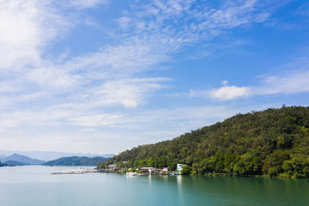 aerial view of famous Sun Moon Lake landscape at Nantou, Taiwanの写真素材
