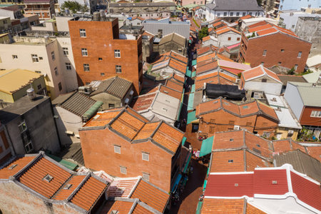 Lukang, Taiwan - October 18th, 2019: aerial view of cityscape with Lukang old street at Lukang township, Changhua, Taiwanのeditorial素材