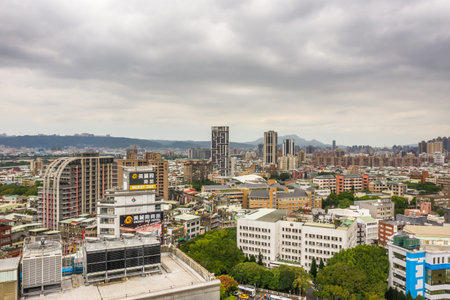 Banqiao, Taiwan - October 21th, 2019: aerial view of cityscape with in Banqiao, New Taipei city, Taiwanのeditorial素材