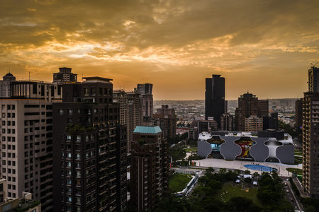 Taichung, Taiwan - September 27th, 2019: cityscape of Taichung city with skyscrapers and buildings at Taichung City, Taiwan, Asiaのeditorial素材
