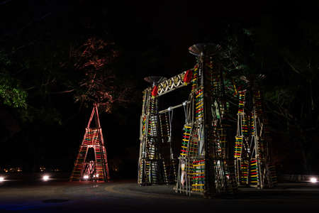 Nantou, Taiwan - Feb 2nd, 2020: Puli forest lantern festival in the night at Puli township, Nantou, Taiwan, Asiaのeditorial素材