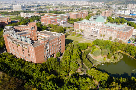 Taichung, Taiwan - December 27th, 2019: aerial view of Asia University at Taichung City, Taiwan, Asiaのeditorial素材