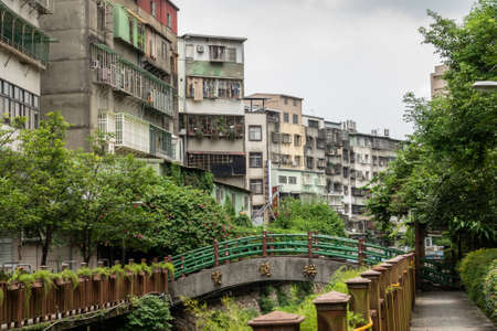 Tucheng District, Taiwan - June 14th, 2020: city ditch with buildings in New Taipei, Taiwan, Asiaのeditorial素材