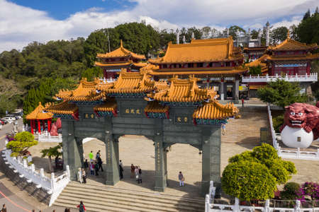 Nantou, Taiwan - December 9th, 2019: aerial view of famous landmark of Wenwu temple in Sun Moon Lake, Nantou, Taiwanのeditorial素材