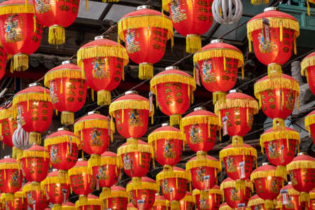 Taipei, Taiwan - June 14th, 2020: red chinese lanterns at Xianse Temple in Taipei, Taiwan, Asiaのeditorial素材