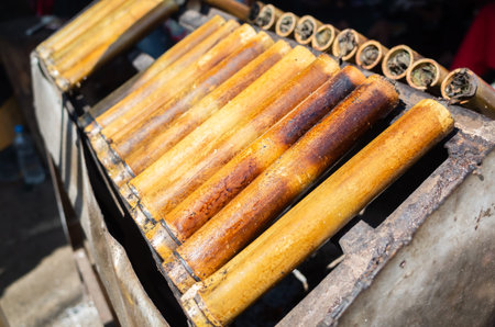 taiwanese snacks of rice cooked in bamboo tubes