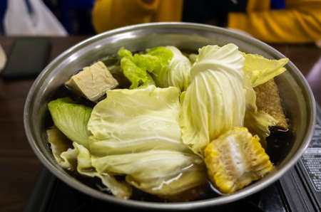 mushrooms hot pot at restaurant in Puli, Nantou, Taiwanの写真素材