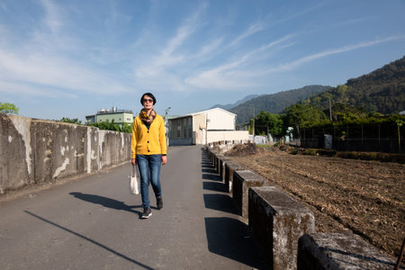modern Asian woman walking at city in daytime