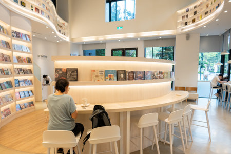 Taichung, Taiwan-September 10th, 2020: modern building interior of famous EP books shop in Taichung,...