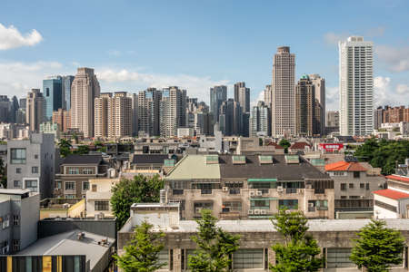 Taichung, Taiwan-August 31th, 2020: cityscape with tower and skyscraper under blue sky at Taichung city, Taiwanのeditorial素材